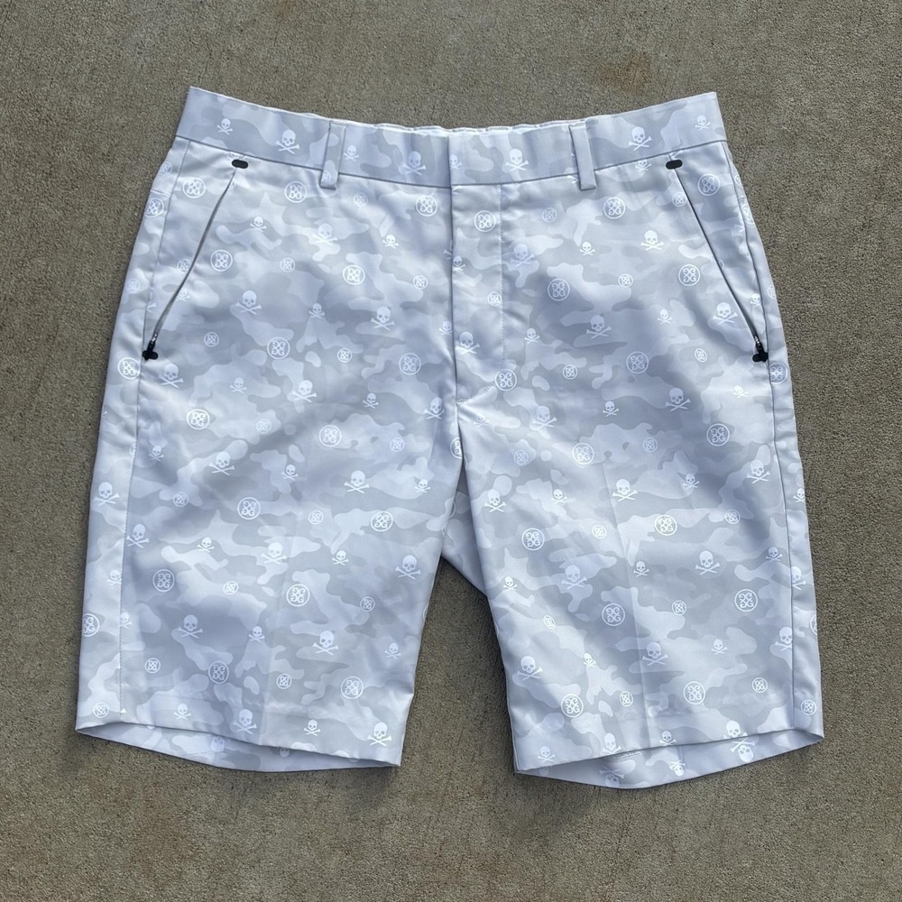 G/FORE Shorts Mens 32 Gray Camo Skull Microfiber Chino Golf Casual 10 Inseam